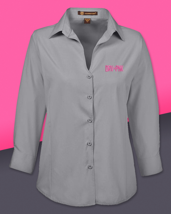 Harriton - Ladies' Drive Pink Paradise Grey 3/4-Sleeve Performance Top - DRV/PNK Logo